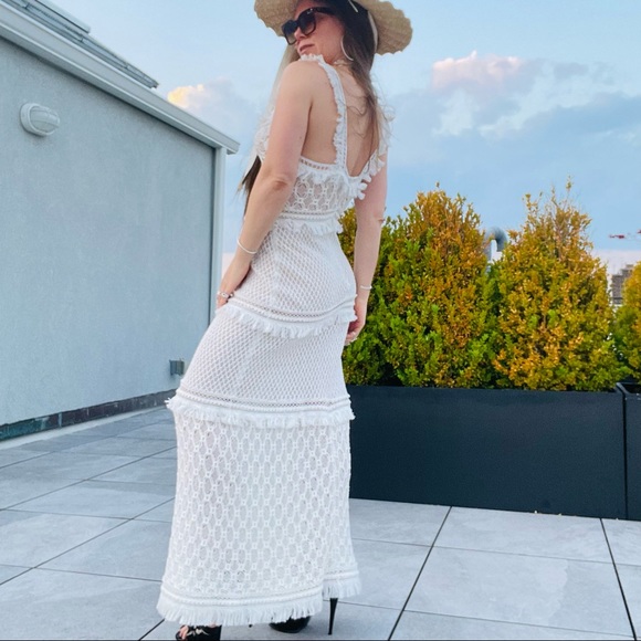 Alexis Maxi Eyelash Fringe TIERED Fishnet Mesh Dress - Picture 14 of 17